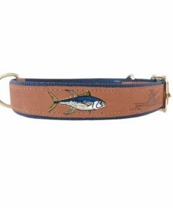 ZEPPELIN Yellowfin Embroidered Dog Collar, Navy/Tan, L